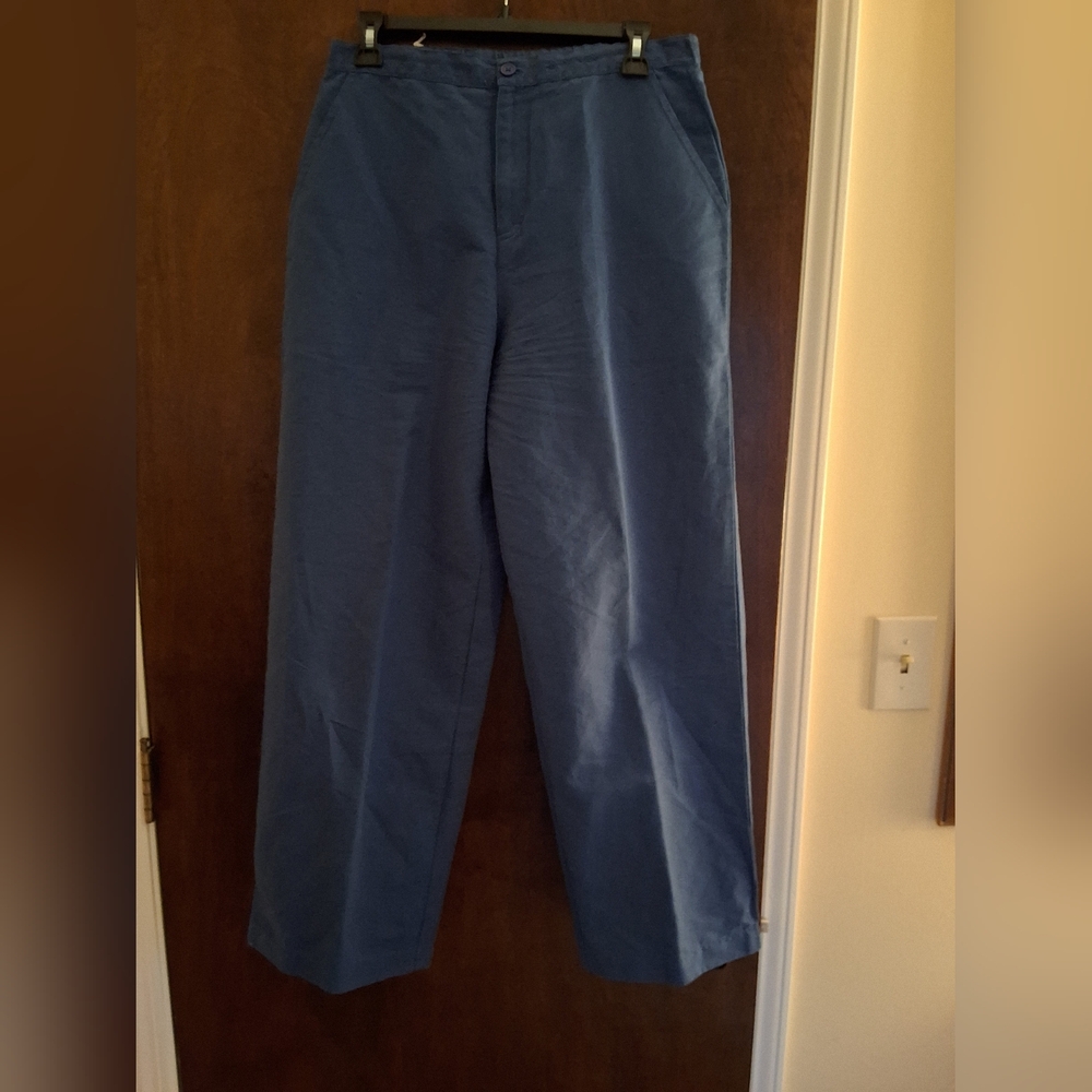 Gudrun Sjoden Blue cotton linen blend, wide leg Pants, Sz M